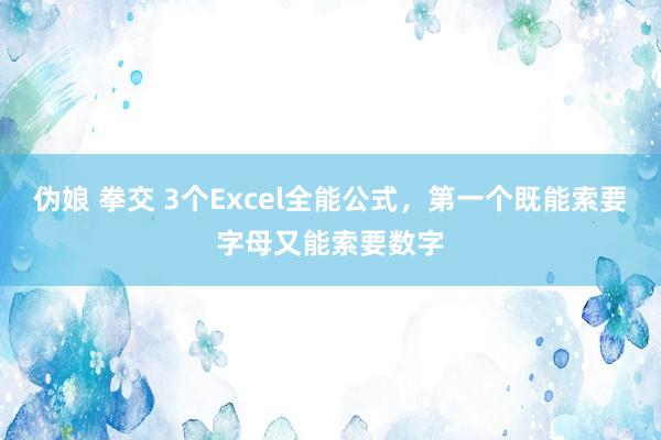 伪娘 拳交 3个Excel全能公式，第一个既能索要字母又能索要数字